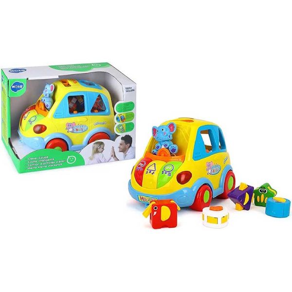 اسباب بازی نوزادی موزیکال ماشین فیلی هولی تویز مدل 896 Hola Toys Learning Educational Toys Cartoon Car Funny Kid Bus Game Matching Game _اسباب بازی نوزادی