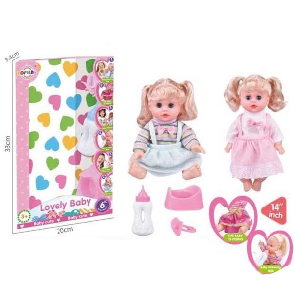 عروسک دخترانه Lovley Baby با شیشه شیر کد l005-4 ارتفاع 35 سانتی متر