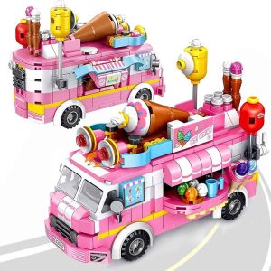 burgkidz Girls Ice Cream Truck Building Blocks Toy, 25 in 1 Pink Ice Cream Truck