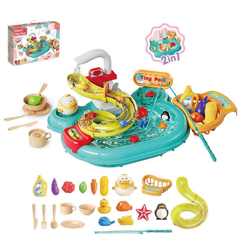 3 in 1 Kitchen Sink Fishing Toys, Play Sink with Running Water, Toddler Water Toys Play Kitchen with Fishing