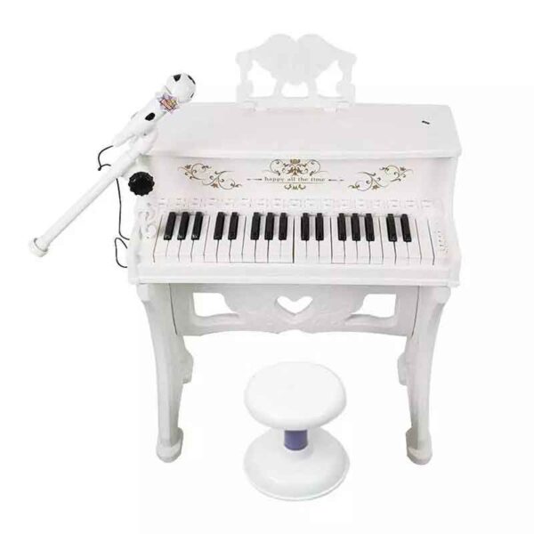 MWG Exports Co Huge Premium Symphony Multi-Functional 37 Key Musical Kids Piano Toy with Microphone & Chair for Boys and Girl Children Keyboard STEM Toys - White