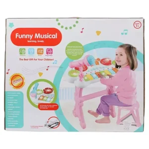 اسباب بازی پیانو الکترونیکی صورتی با صندلی و میکروفون Kanisi Musical Piano کد HY-683