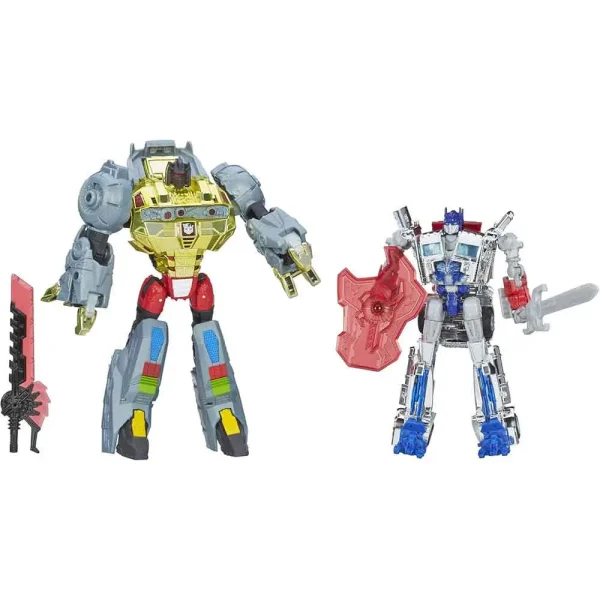 اکشن فیگور ترنسفورمر اپتیموس پرایم Transformer Silver Knight Optimus Prime and Grimlock برند هاسبرو