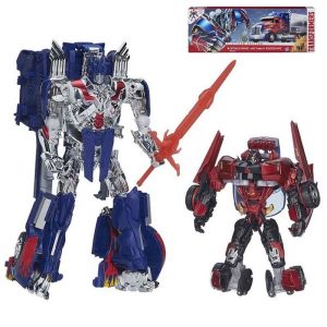 فیگور آپتیموس پرایم با قابلیت تبدیل شونده برای فیلم Age of Extinction با تریلر به همراه فیگور Sideswipe برند هاسبرو اورجینال