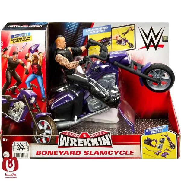 اکشن فیگور اندرتیکن با موتور Undertaker with Slamcycle کالکشن کشتی کج برند متل آمریکا