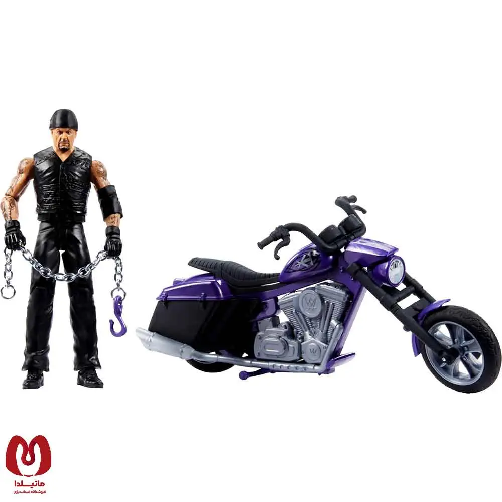 اکشن فیگور اندرتیکن با موتور Undertaker with Slamcycle کالکشن کشتی کج برند متل آمریکا