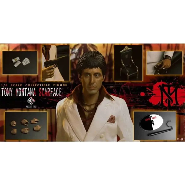 اکشن فیگور شاهکار تونی مونتانا ال پاچینو ( صورت زخمی / ۱۹۸۴ ) Present Toys Gangster – Tony Montana